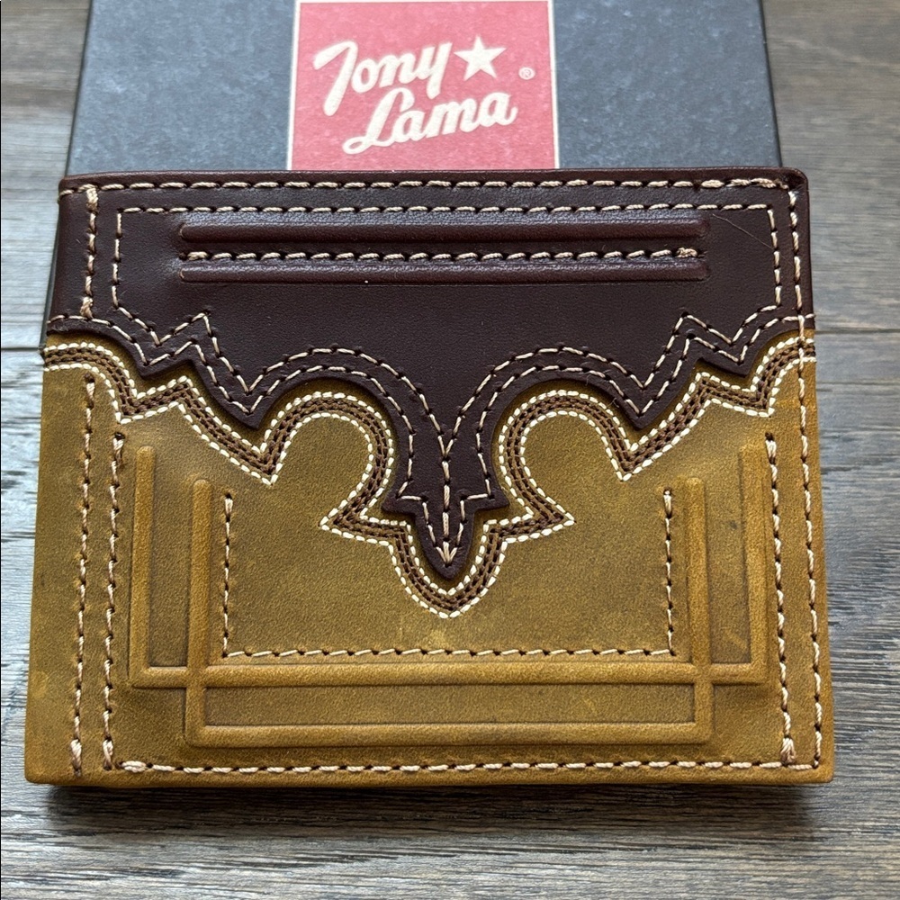 Tony Lama Genuine Leather RFID Bi-Fold wallet,3 card,1 ID,2 bill, 1 other slot